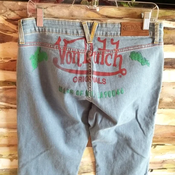 VON DUTCH Rare Ltd Ed 224/300 MOTO Collect Button Low Rise Luxury FLARE Jeans 28 - Picture 8 of 16